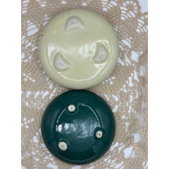 TWO Vintage Saucer Planters Bonsai Succulents Retro Green White MCM - Picture 3 of 8